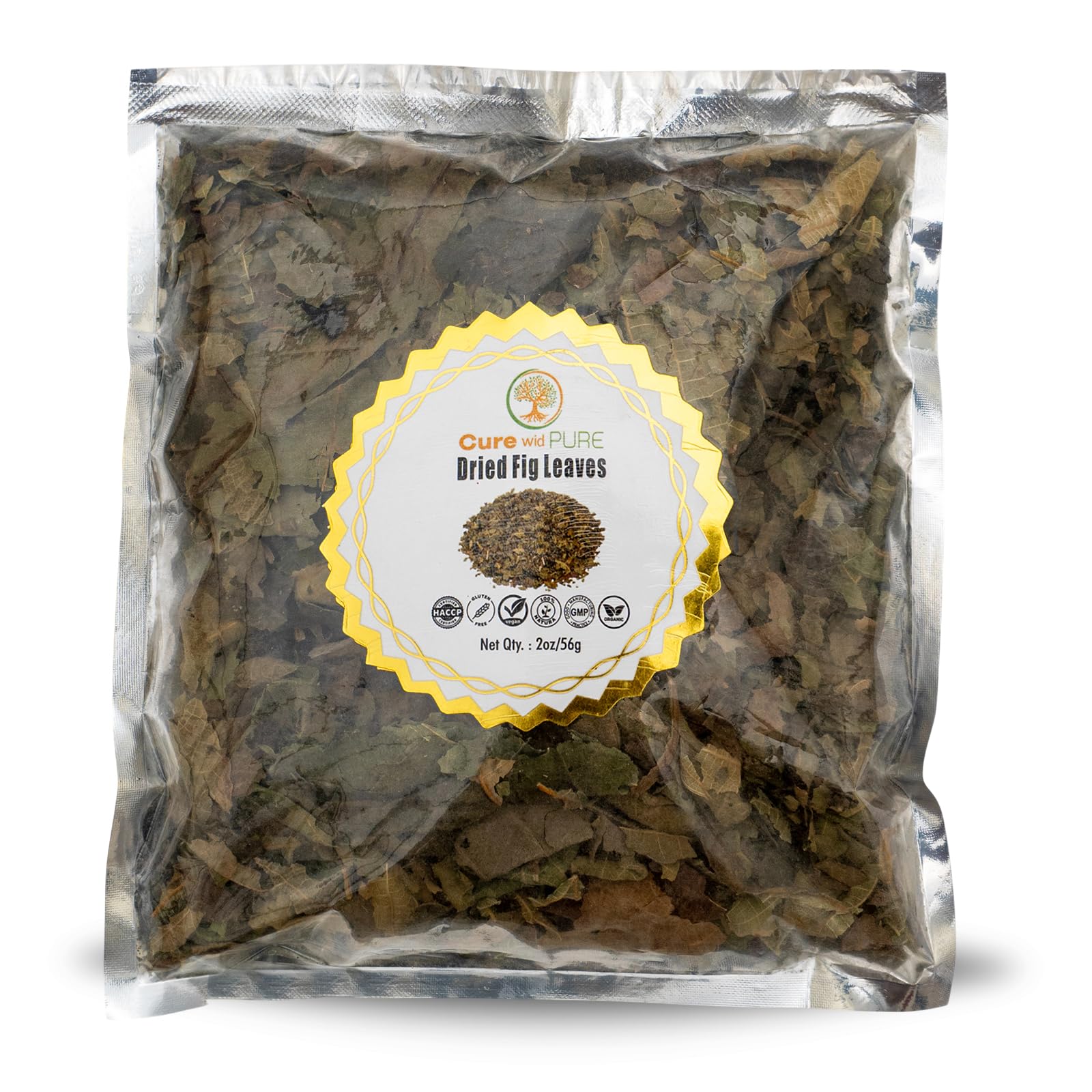 Cure Wid Pure fig leaves package in resealable bag for fresh organic herbal tea.