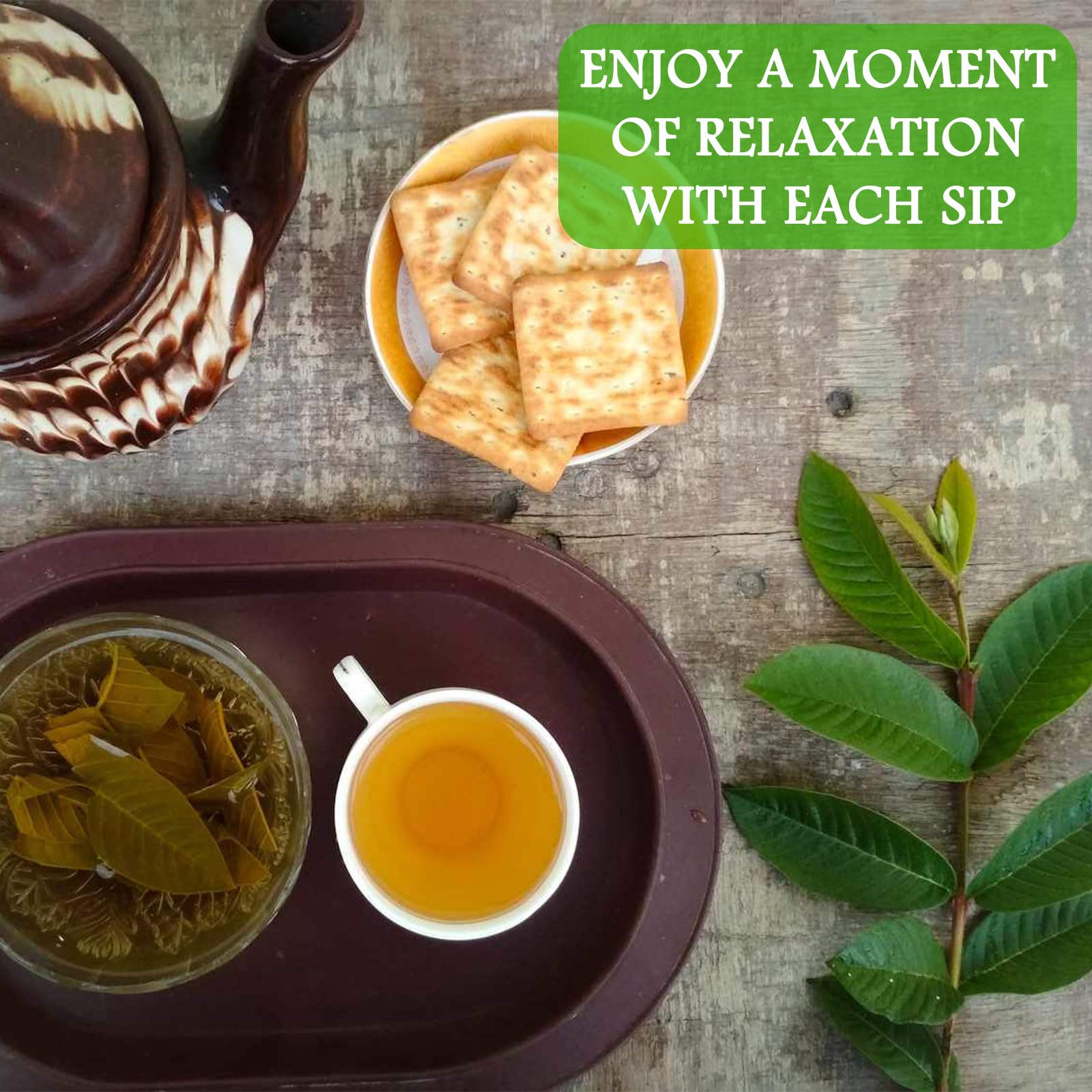 Hot cup of Cure Wid Pure guava leaves tea steeping for a calming beverage