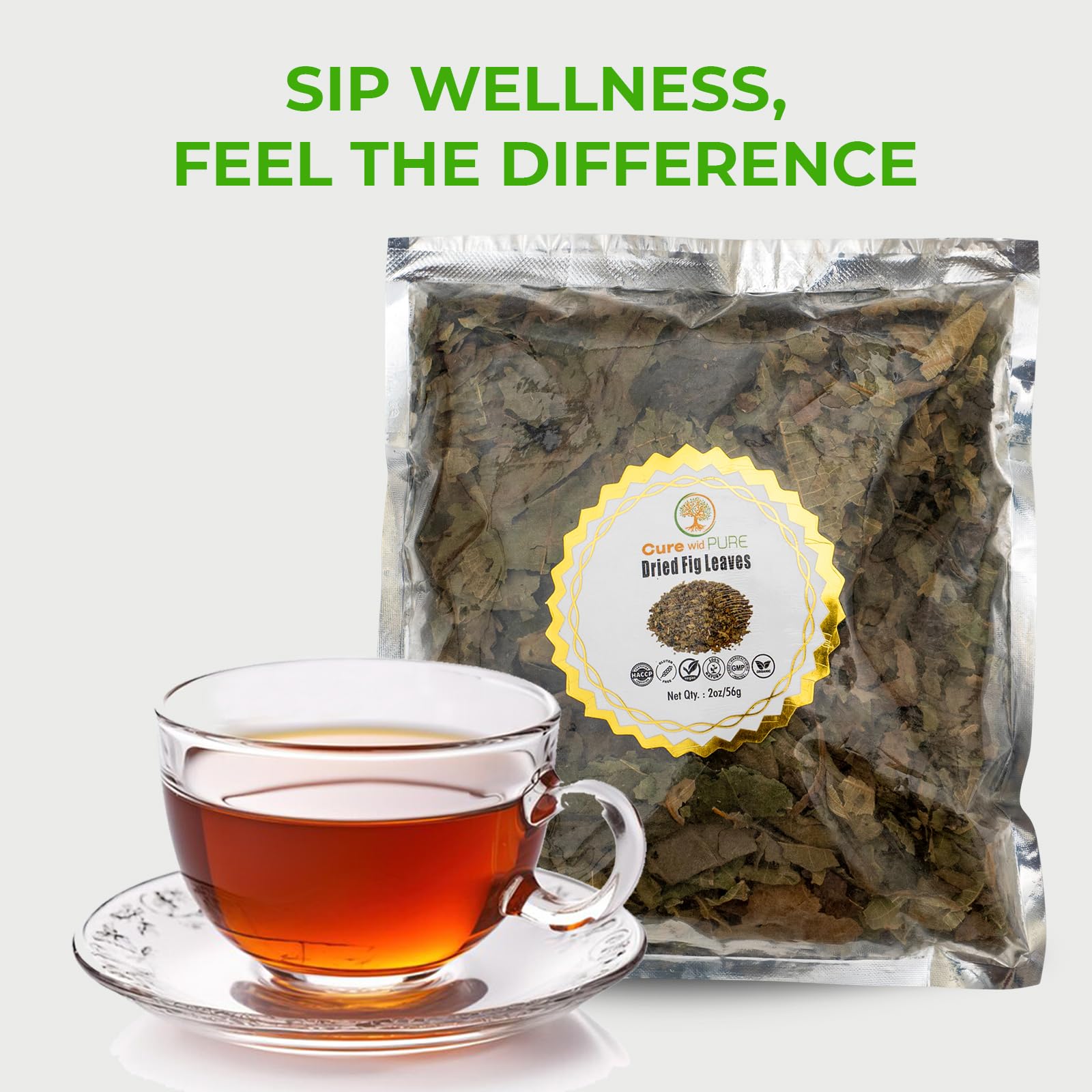 Cure Wid Pure fig leaves used in herbal infusions and broths.