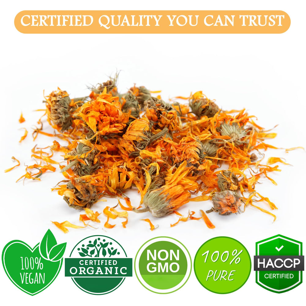Organic calendula petals from Cure Wid Pure prepared for DIY remedies.