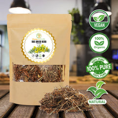 Cure wid Pure resealable rue tea pouch showing eco packaging convenience.