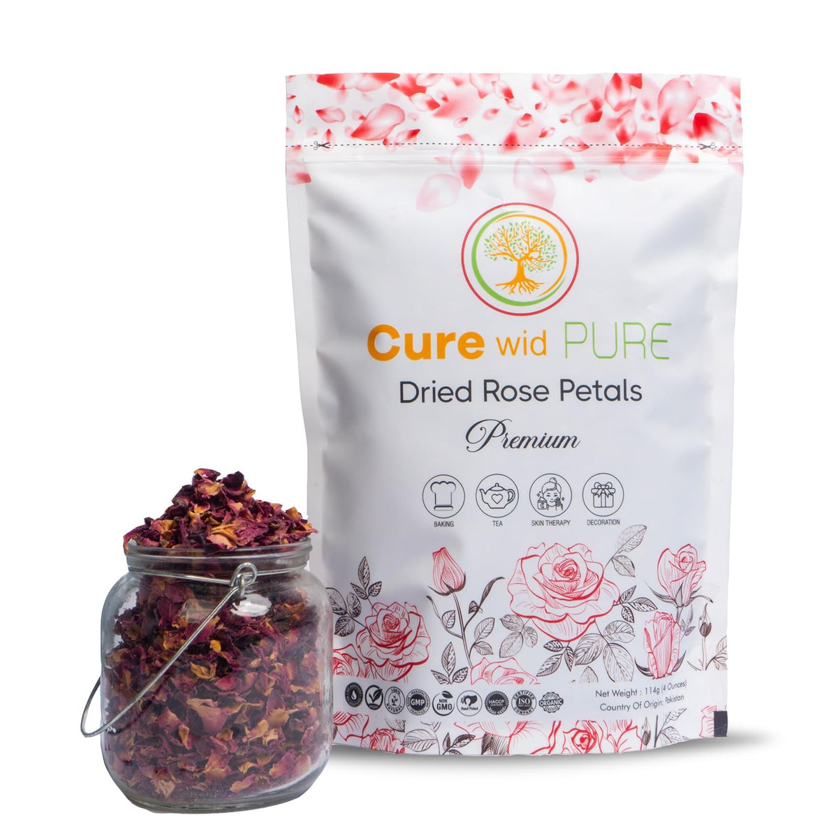 Cure Wid Pure rose petals for tea with delicate aroma and vibrant color
