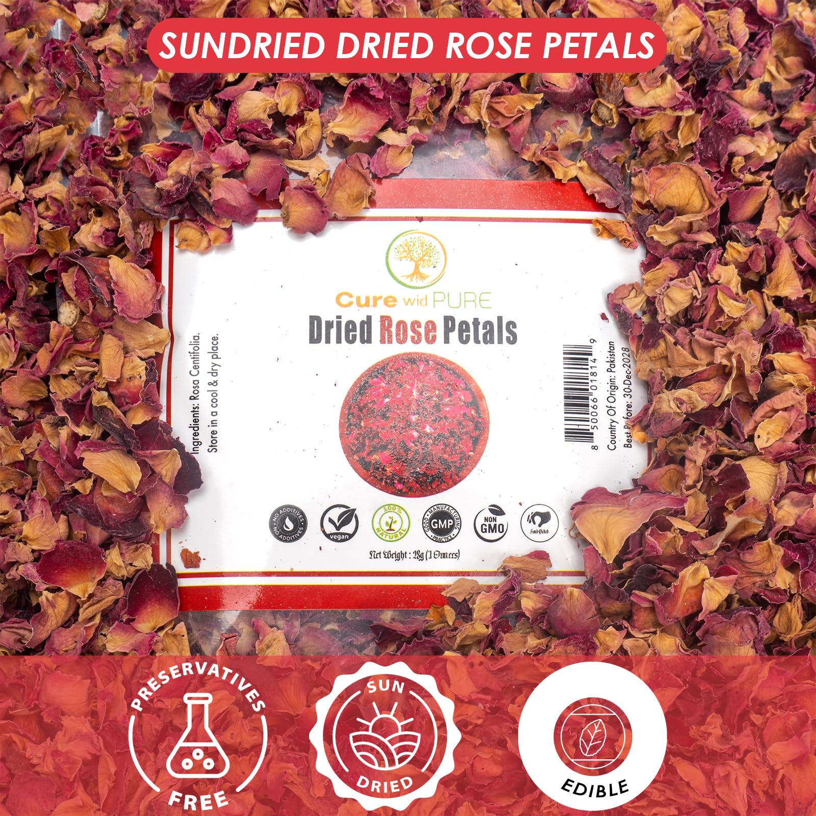 Cure Wid Pure rose petals for skincare infuse masks and scrubs with gentle botanical benefits.