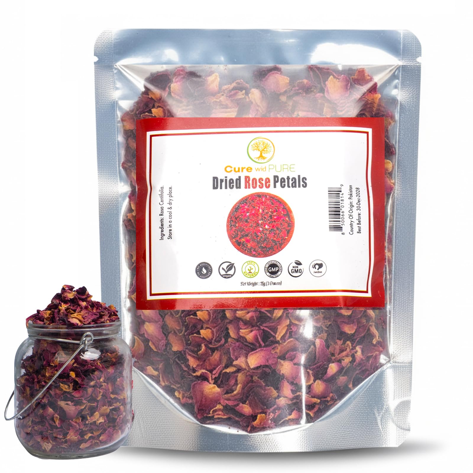 Cure Wid Pure rose petals for tea deliver vibrant color, aroma, and natural flavor.