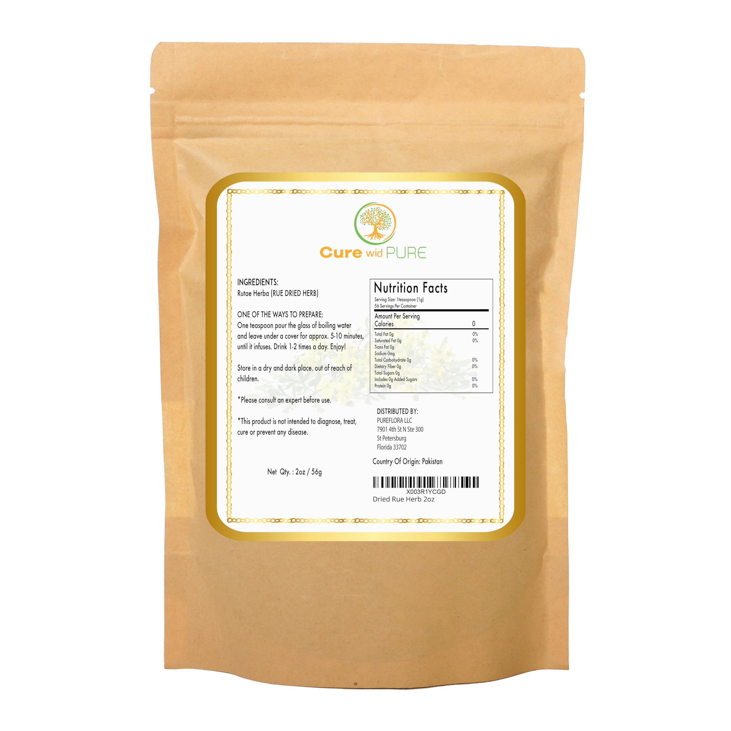 Cure wid Pure rue leaves closeup highlighting aromatic herb for kitchen use.