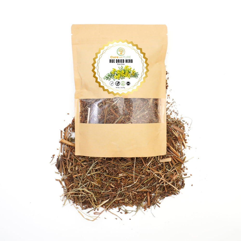 Cure wid Pure rue tea brew in cup highlighting warm, comforting aroma.