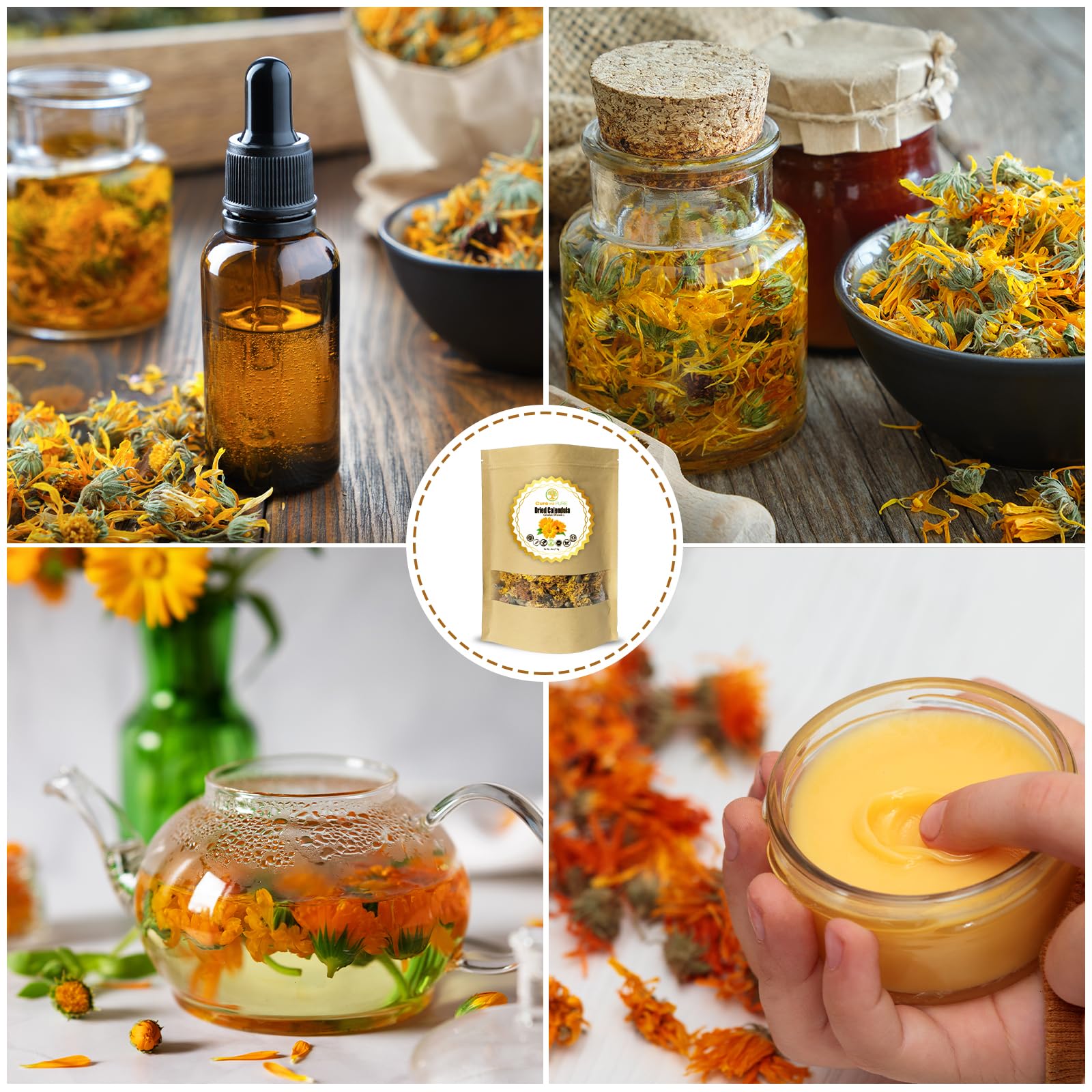 DIY skincare salve made with Cure Wid Pure calendula petals.