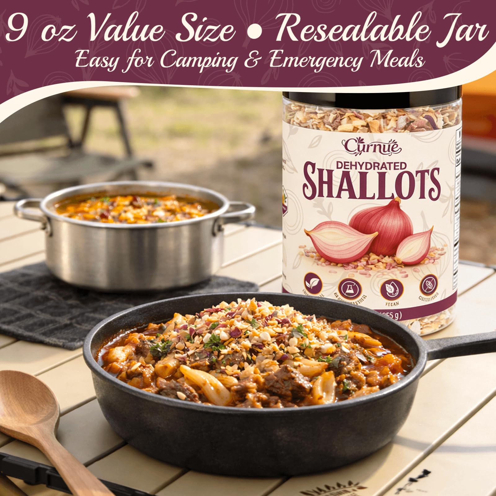 Curnue Dehydrated Shallots pantry-packaging keeps a ready, shelf-stable flavor boost.