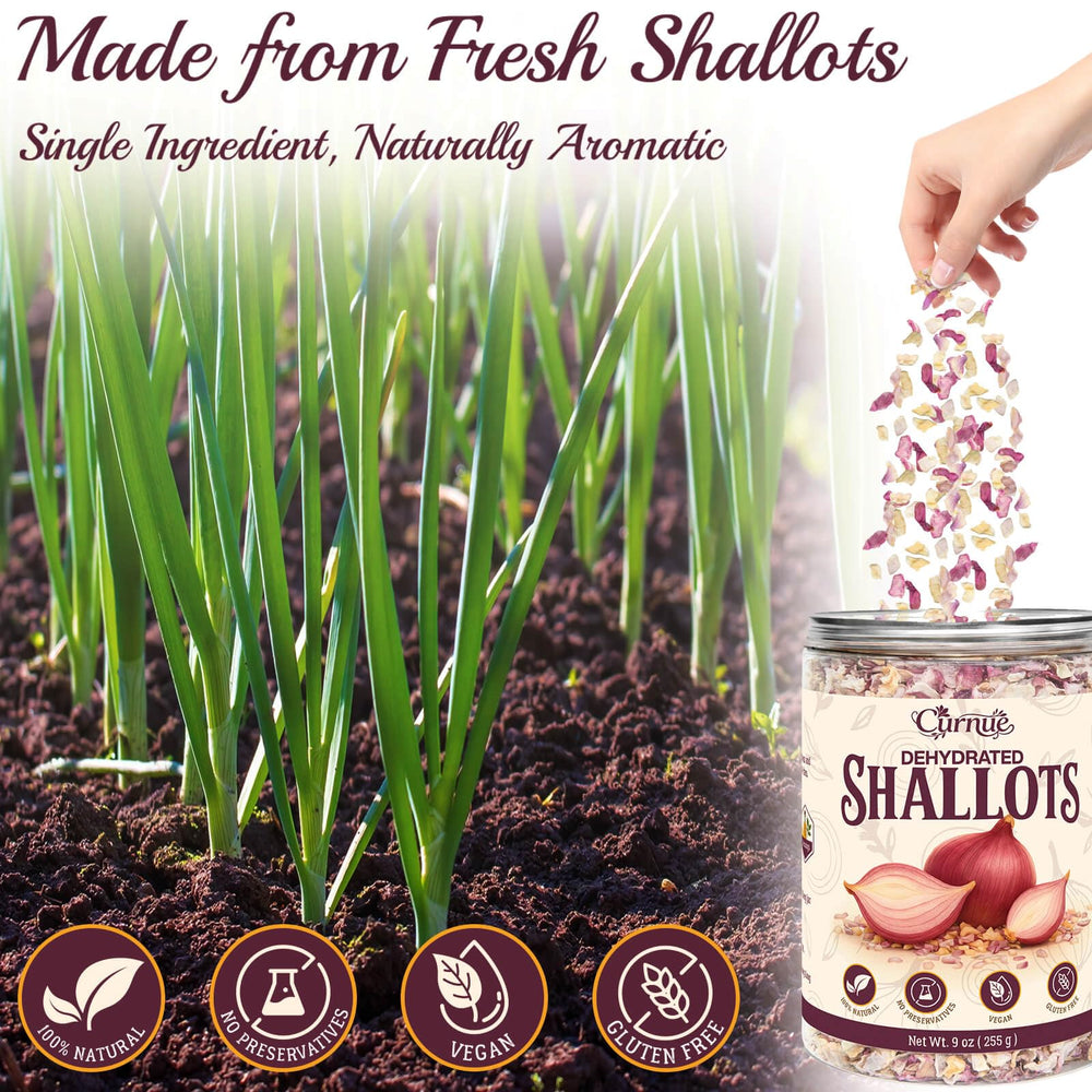 Curnue Dehydrated Shallots spoon-dispense makes quick, flavorful additions to soups and marinades.
