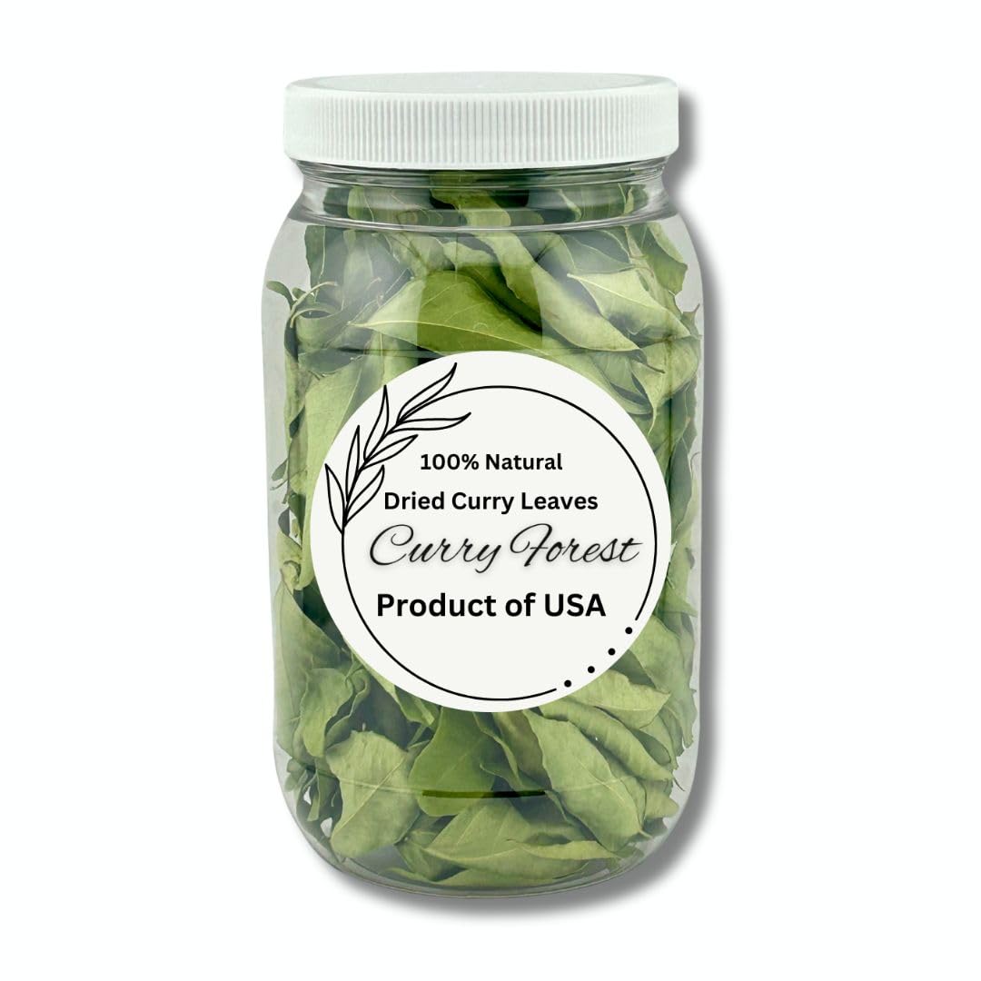 Curry Forest premium dried curry leaves jar close-up for vibrant aroma and richer curries.