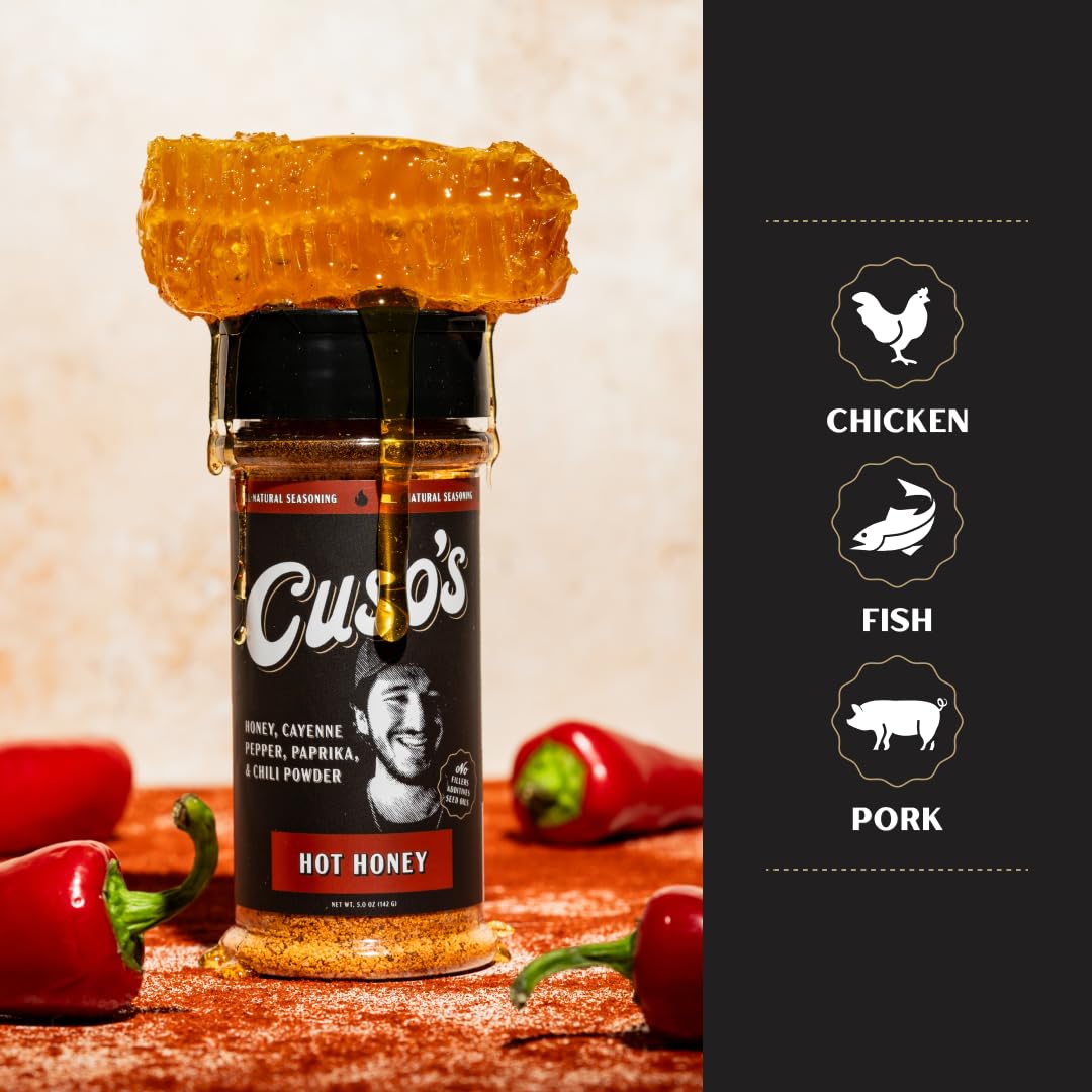 Cuso Cuts Hot Honey BBQ Rub chicken seasoning for juicy results.