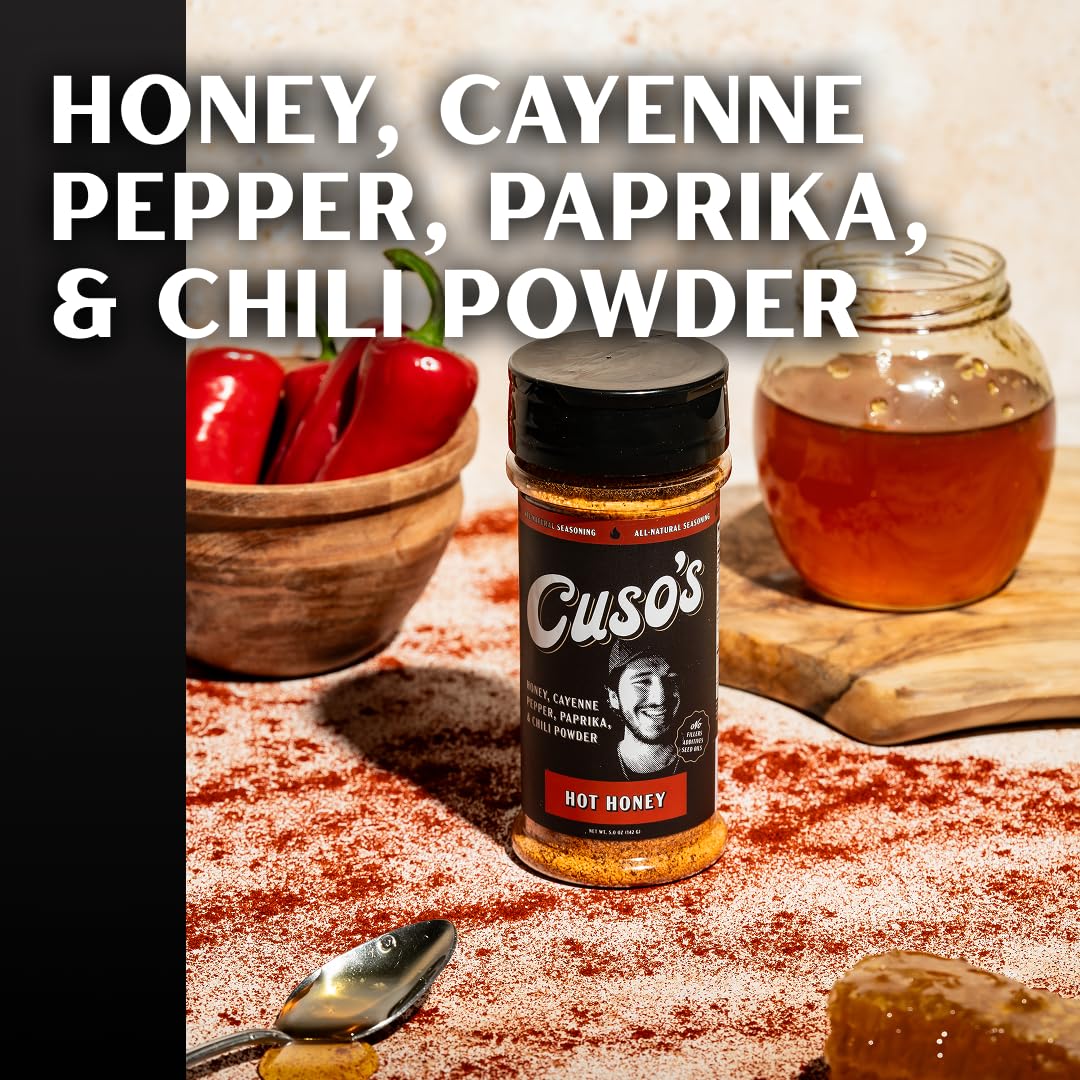 Cuso Cuts Hot Honey BBQ Rub pork rub boosts savory pork flavor.