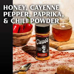 Cuso Cuts Hot Honey BBQ Rub pork rub boosts savory pork flavor.