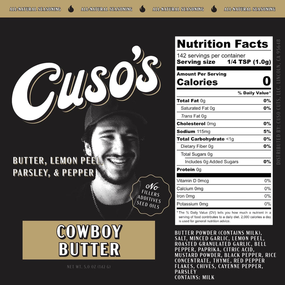 Cuso Cuts Cowboy Butter Seasoning closeup texture with herb specks