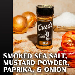 Cuso Cuts Dust steak rub on beef creates a rich crust with savory notes