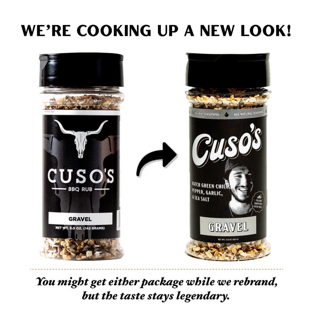 Cuso Cuts Gravel BBQ Rub pack shot highlighting versatile seasoning