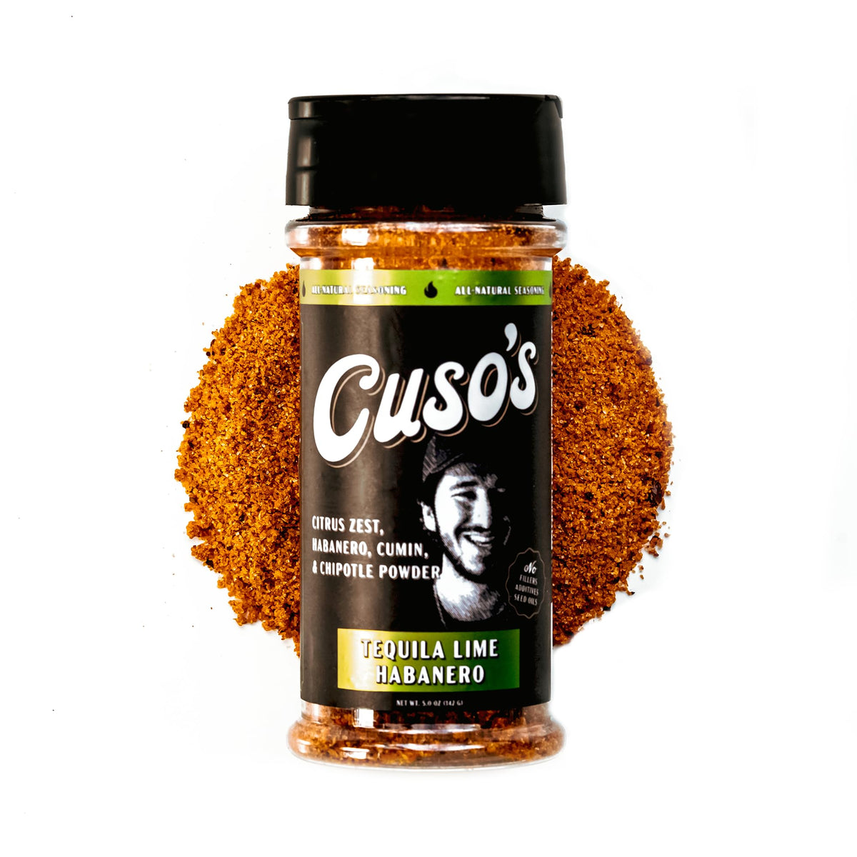 Cuso Cuts Tequila Lime Habanero seasoning bottle front for bold grilling flavor