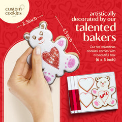 Custom Cookies teddy bear heart cookie, ideal for Valentine’s activity and decorating.
