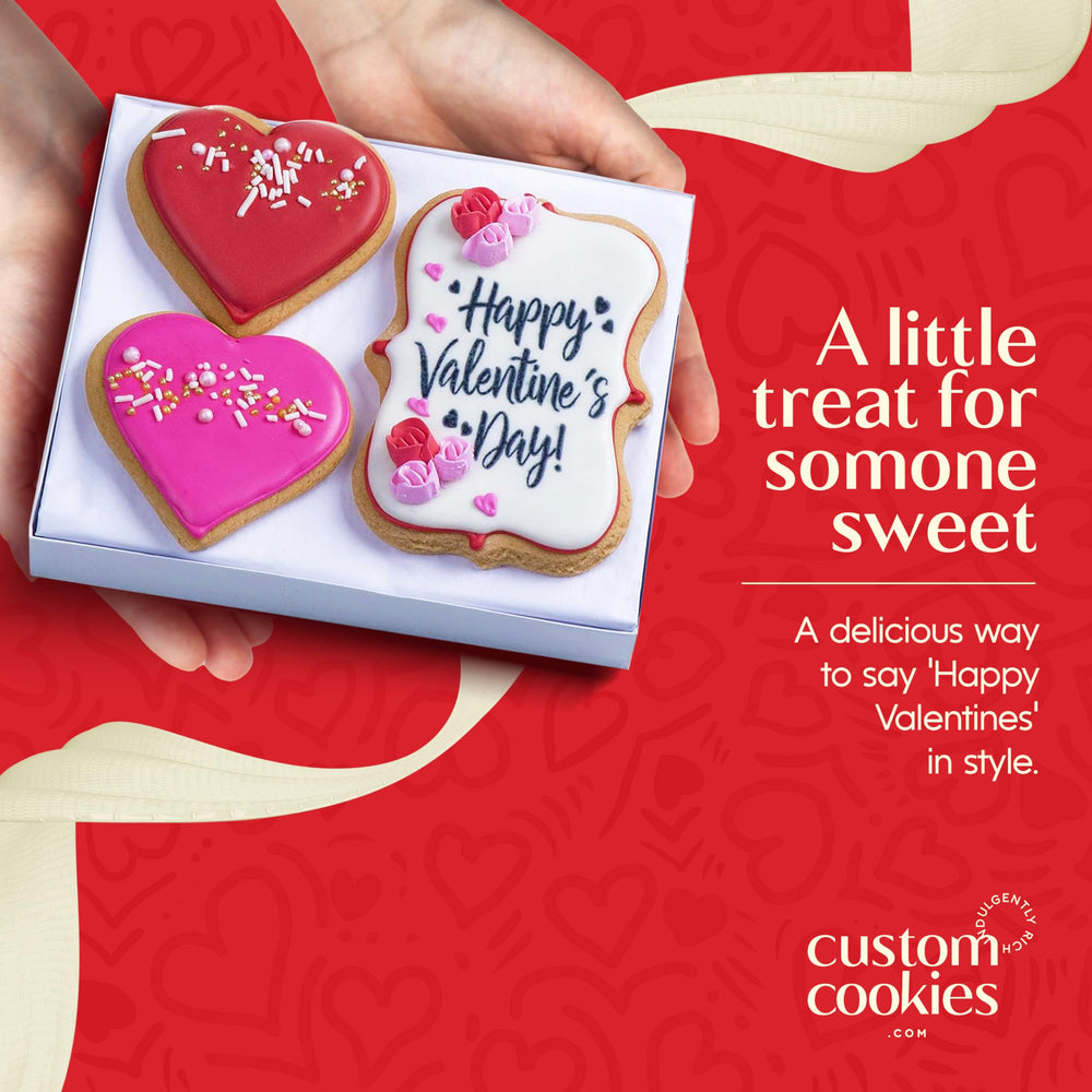 Large vanilla cookie from Custom Cookies Valentines Day set, a centerpiece treat.