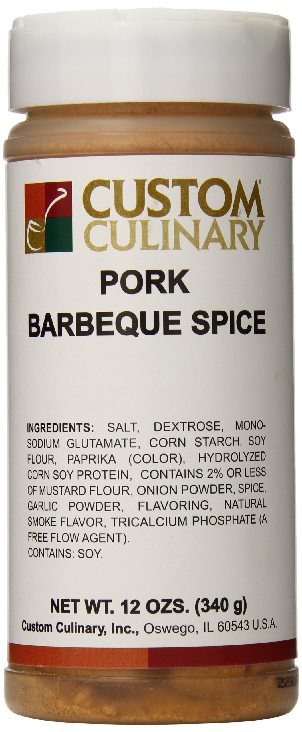 Custom Culinary Pork Barbeque Spice jar enhances pork and other meats with savory flavor.