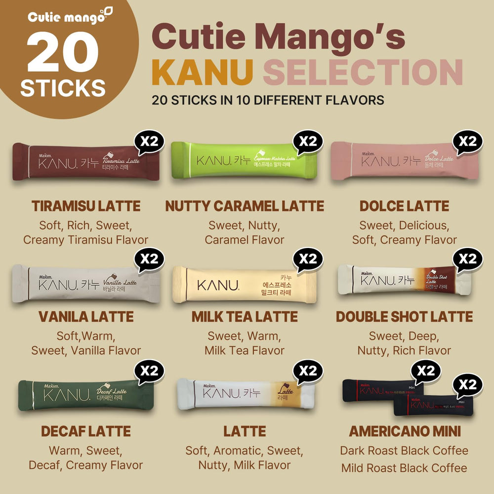 Cutie Mango KANU latte flavors collage for diverse on-the-go latte options.