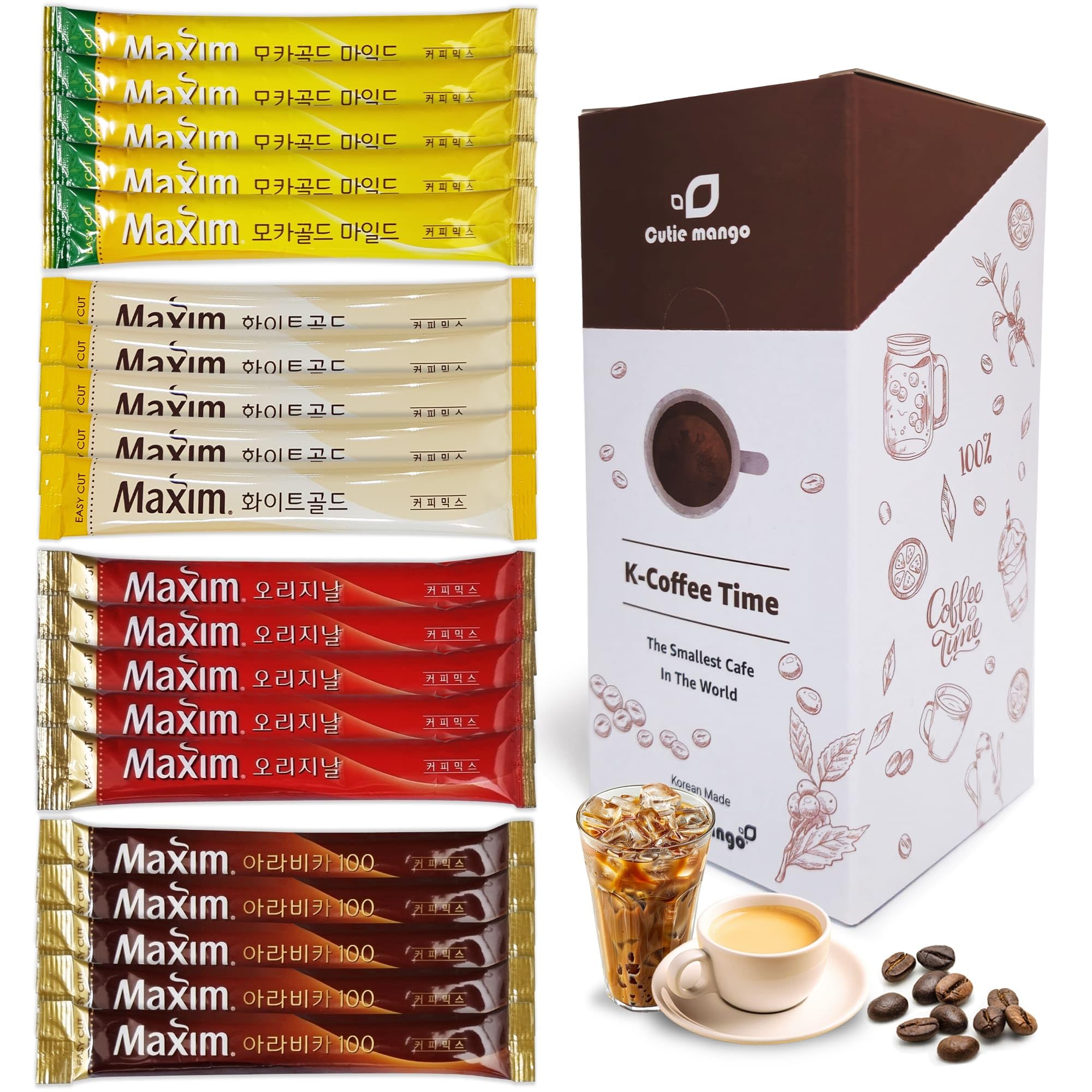 Cutie Mango Maxim Korean instant coffee gift box ready for gifting.