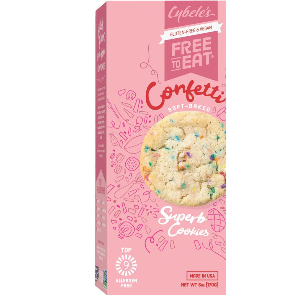 Cybele's Free To Eat Confetti Cookies pack, gluten-free and ideal for school lunches.