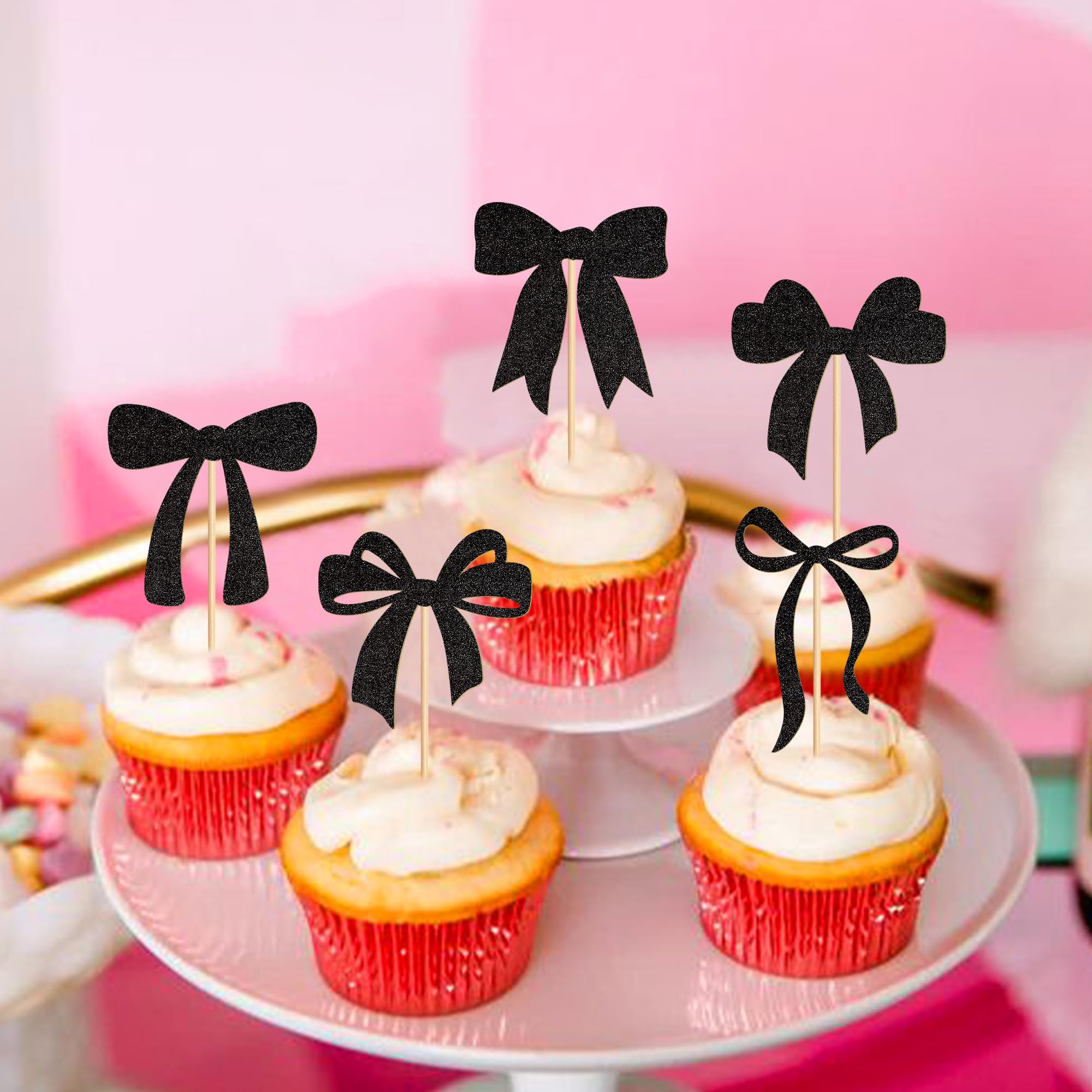 Cyodoos pink bow cupcake topper style C adds elegance to desserts
