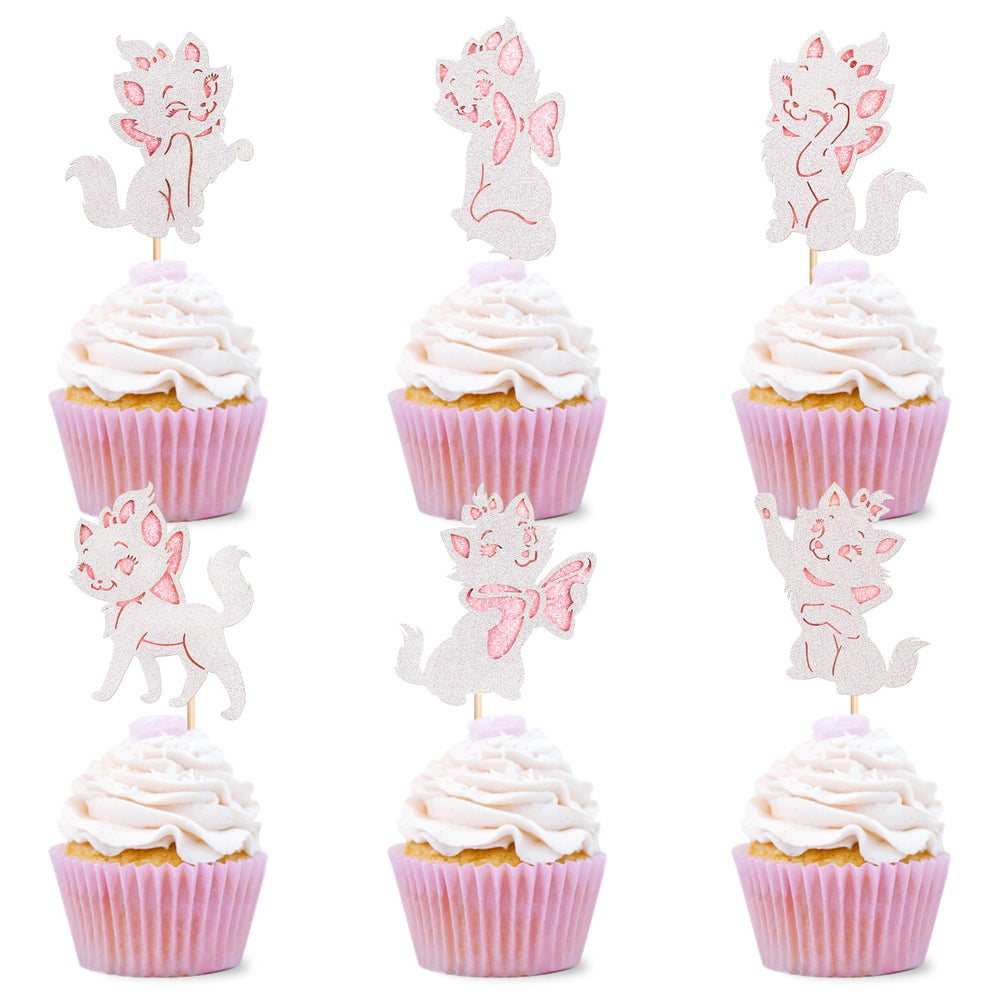 Cyodoos pink cat cupcake toppers sparkle on cupcakes for baby shower