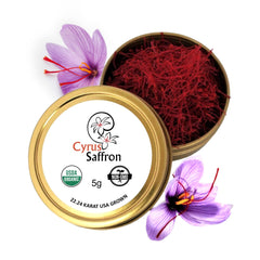 Cyrus Saffron threads top stigma ready for infusion to color and aroma dishes.