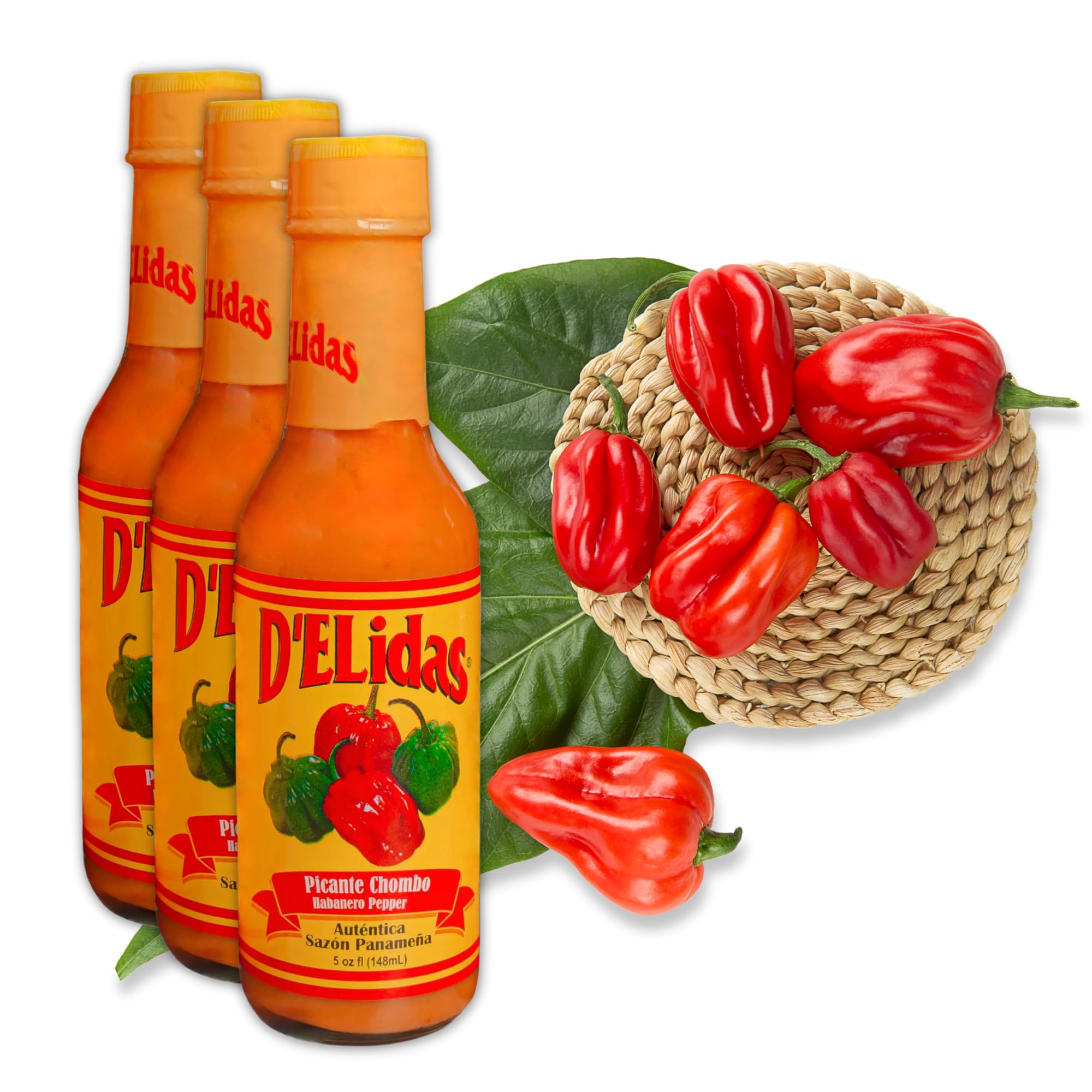 D'ELidas Habanero Hot Sauce bottle shown with bold label, ideal for grilled meats.