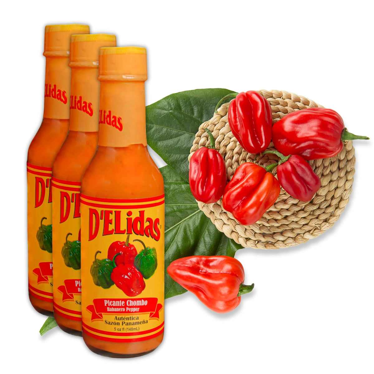 D'ELidas Habanero Hot Sauce bottle shown with bold label, ideal for grilled meats.