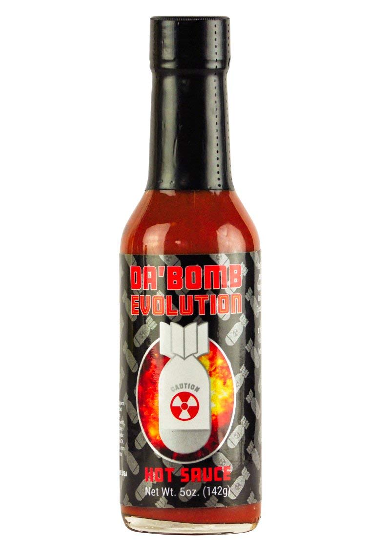 Da Bomb Evolution hot sauce bottle pour shows intense heat and bold flavor