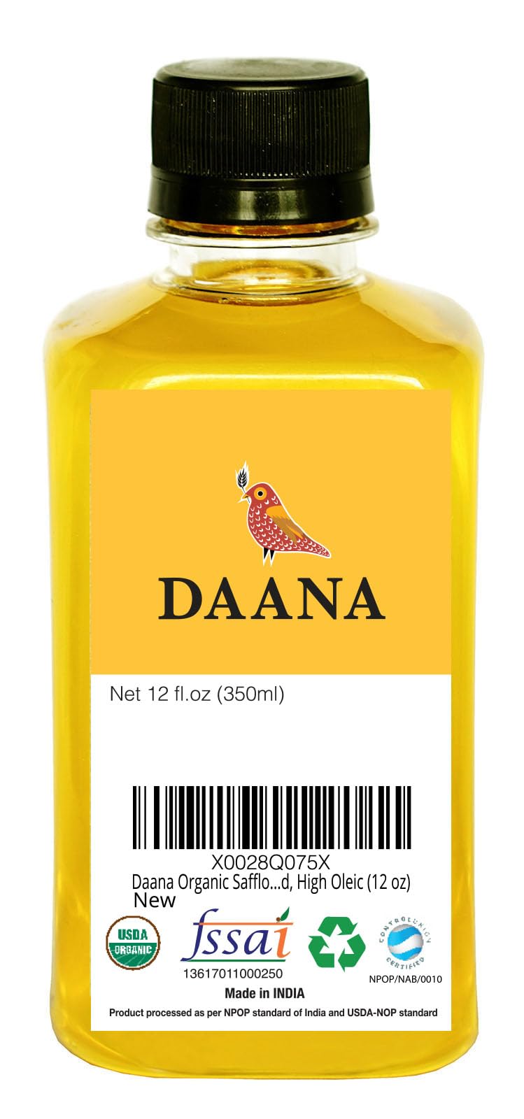 Daana Safflower Oil in a hot pan for versatile high-heat cooking.
