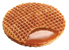 Daelmans Stroopwafel caramel toasted edges, warm, crunchy bite.