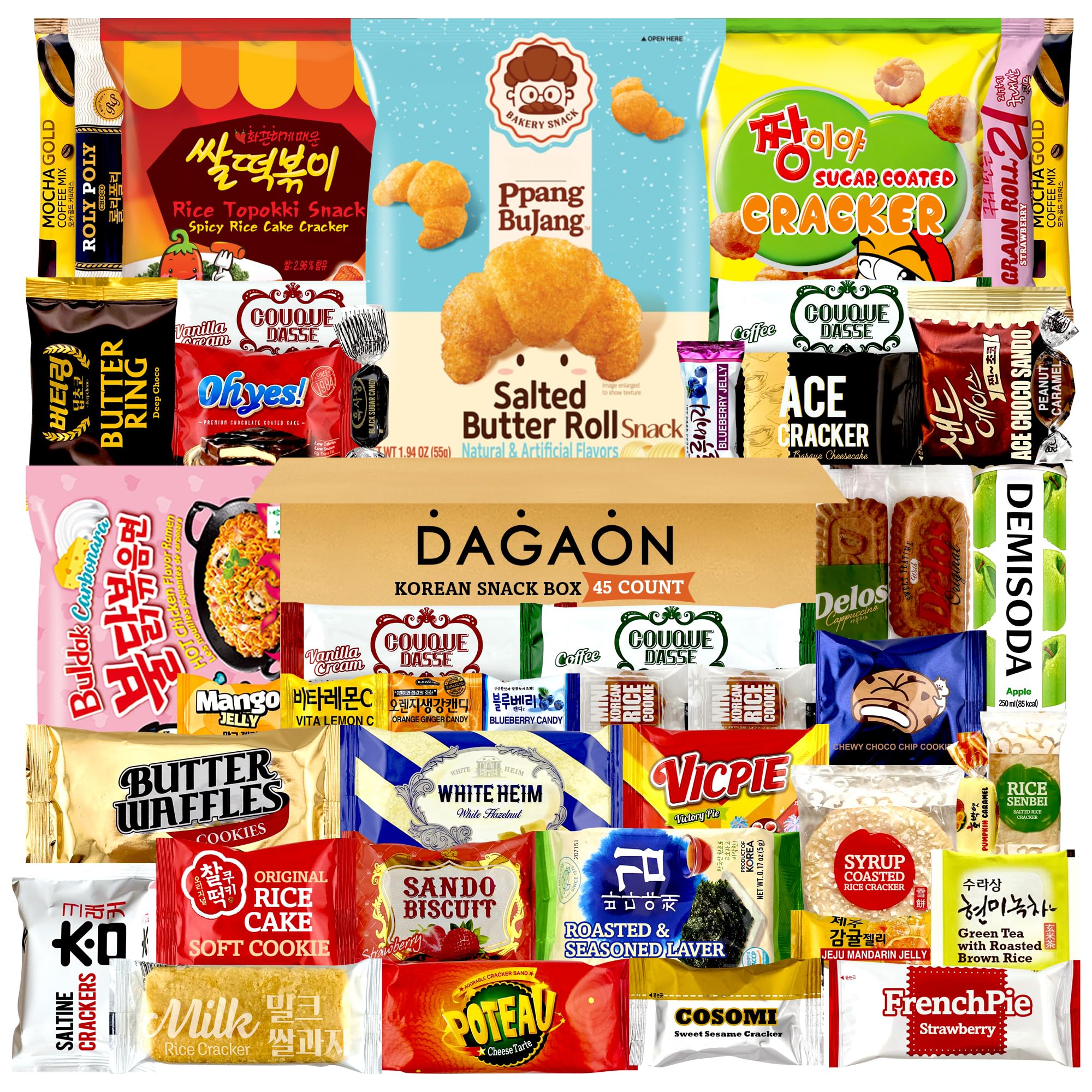 DAGAON Korean Snack Box, 45-count package, perfect for gifting.
