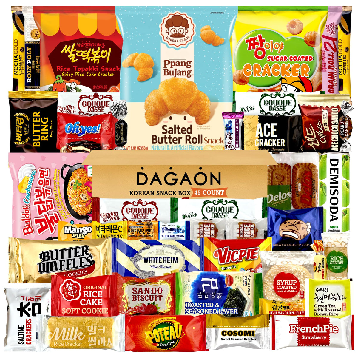 DAGAON Korean Snack Box, 45-count package, perfect for gifting.