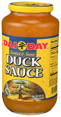 Dai Day Duck Sauce 40 oz bottle pour with glossy glaze for dumplings.