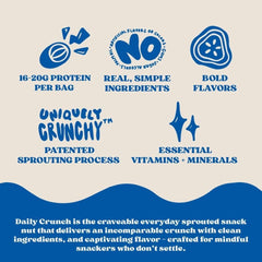Daily Crunch almonds and pepitas bag front emphasizes portable savory snack.