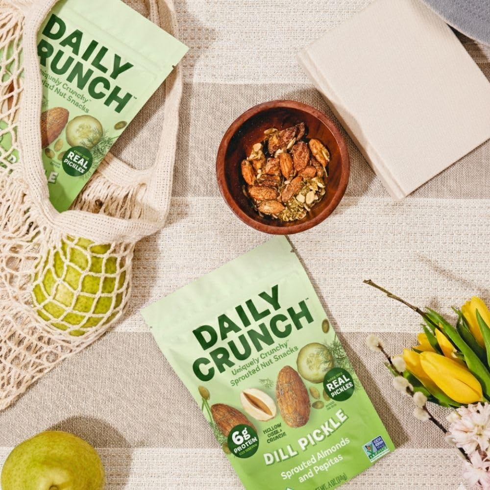 Daily Crunch bag open shows product freshness and portion control.