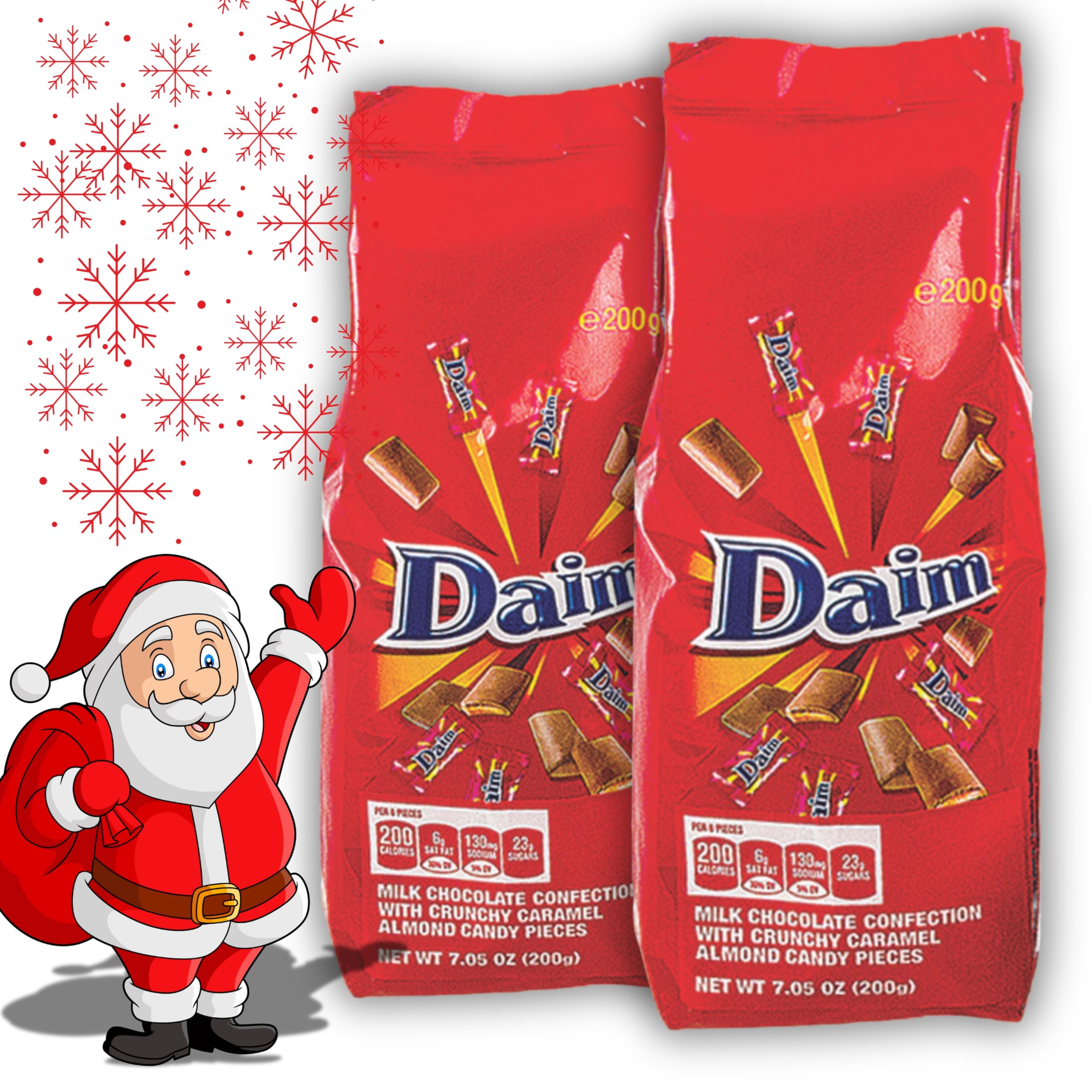 Daim chocolate individual wrappers close-up, convenient portion control.