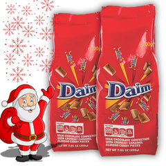 Daim chocolate individual wrappers close-up, convenient portion control.