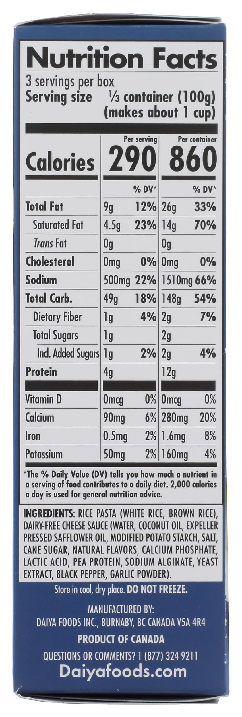 Label showing six dairy-free Daiya flavors for plant-based meals