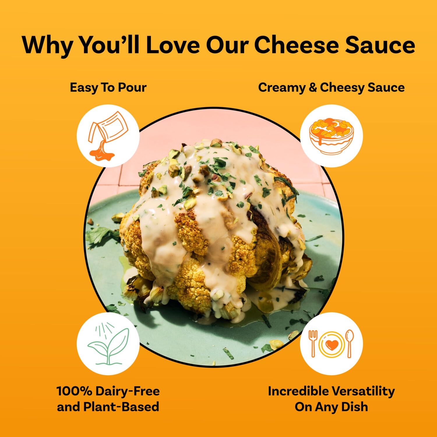 Daiya dairy-free cheddar sauce on veggies and tacos