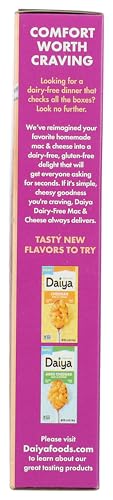 Daiya Mac N Chs Powder White Cheddar dusting on pasta suggests flavor boost.