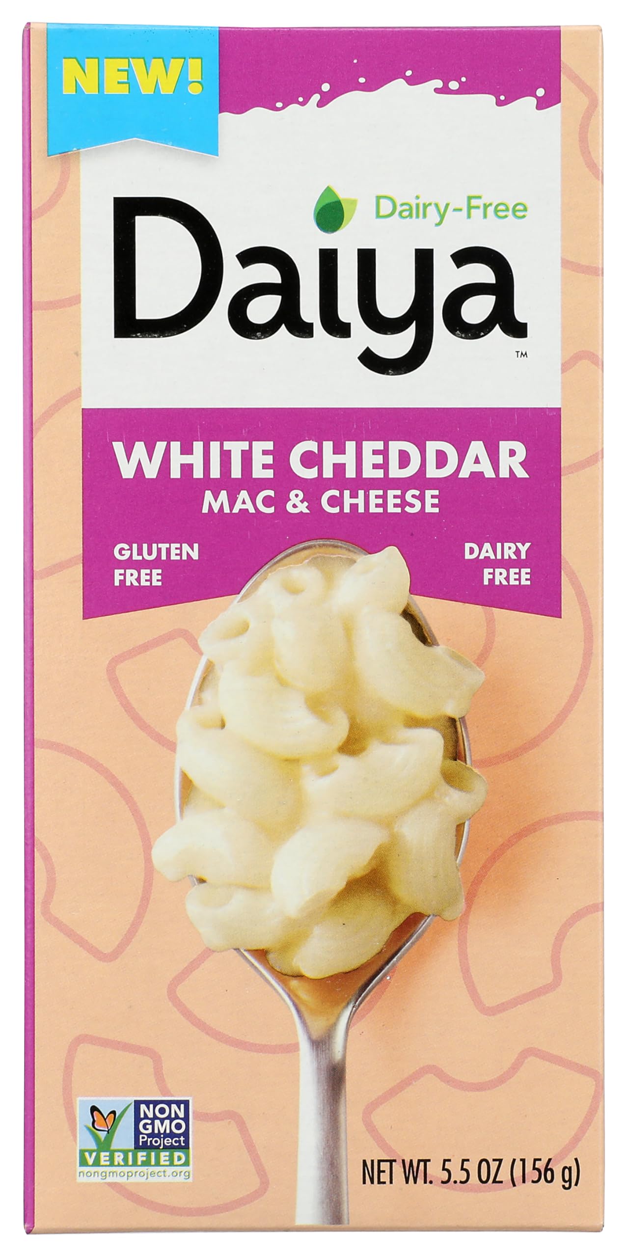 Daiya Mac N Chs Powder White Cheddar tub front highlights premium cheese flavor.