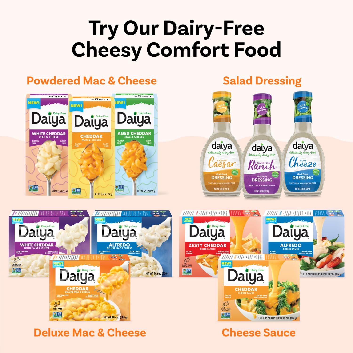 Daiya pack of 8 plant-based cheese sauce pouches on shelf