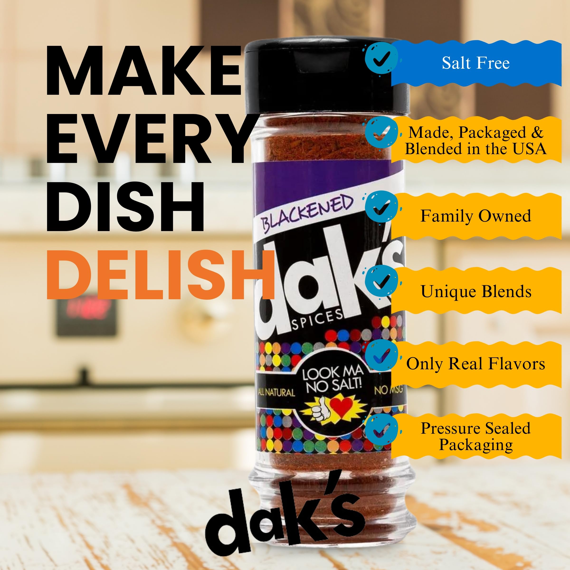DAK'S Spices kitchen spice shaker closeup reveals premium blend