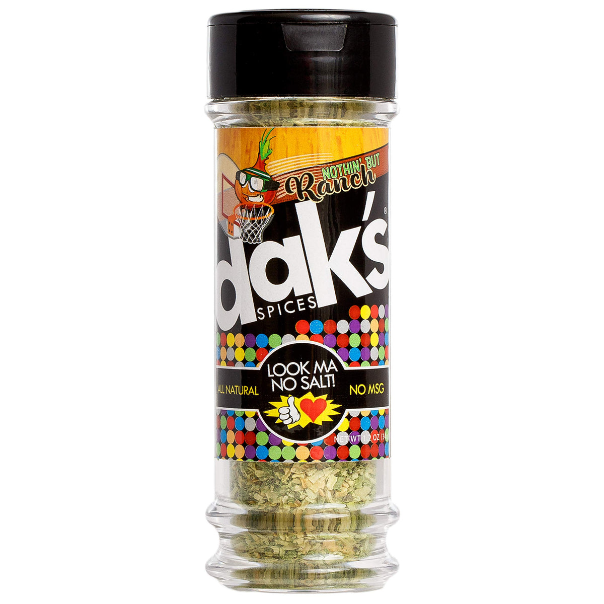 DAK'S Spices Nothin' But Ranch blend bottle front shows bold, salt-free flavor potential.