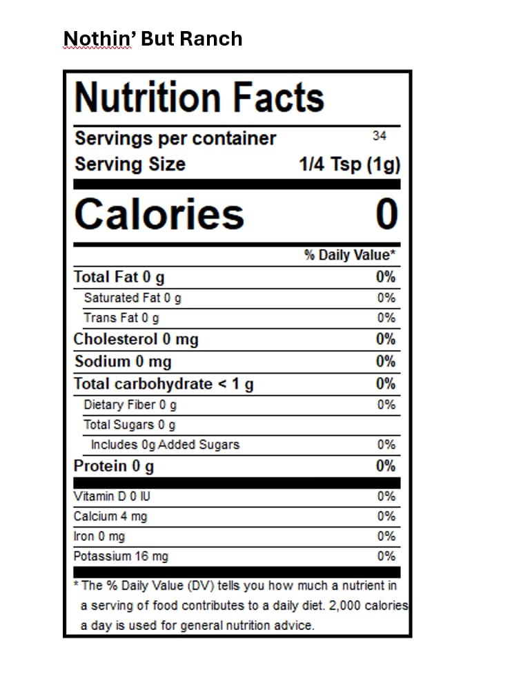 DAK'S Spices Nothin' But Ranch blend label closeup highlights clean ingredients and no MSG.